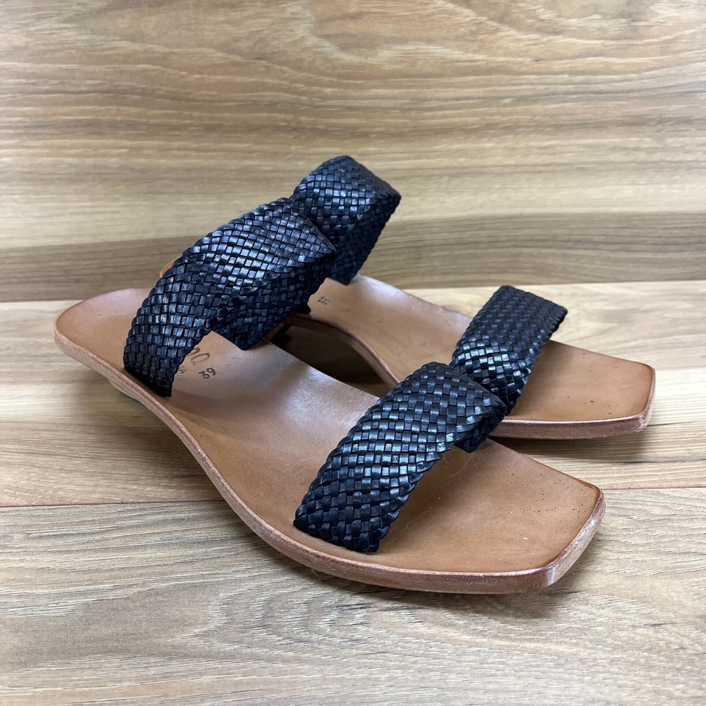 CYDWOQ Womens Sandals Size 9 Black Woven Leather Low‎ Heel Slide USA Made